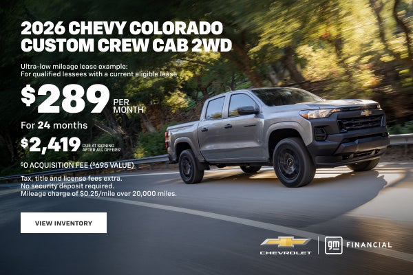 2026 Chevy Colorado Custom Crew Cab 2WD. Ultra-low mileage lease example:for qualified lessees wi...